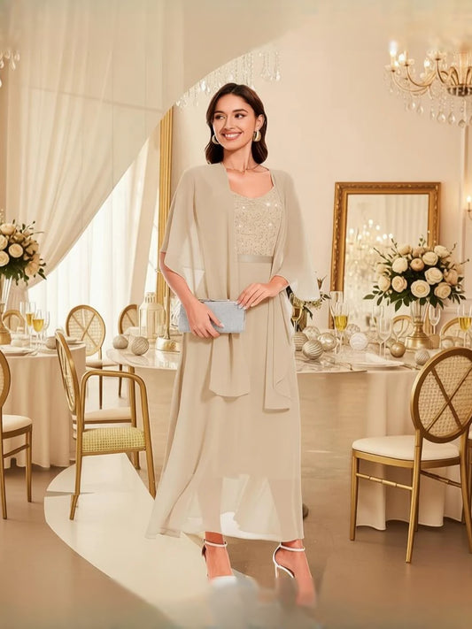 Champagne midi mother of the bride dress, alternate view showing the bodice and skirt