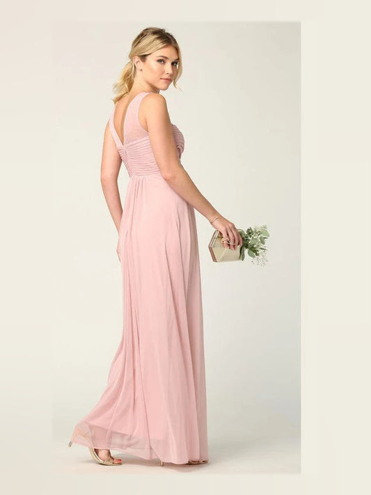 Blush Pink maxi bridesmaid dress, alternate view showing the bodice and skirt