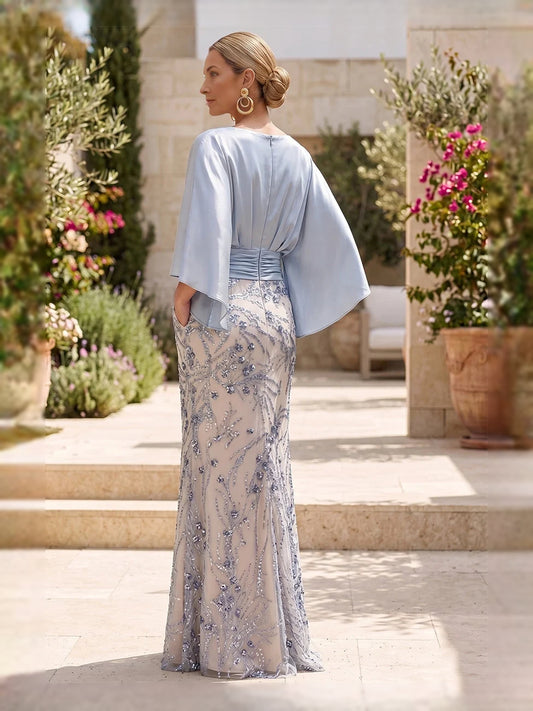 Sky Blue floor-length mother of the bride dress, alternate view showing the bodice and skirt