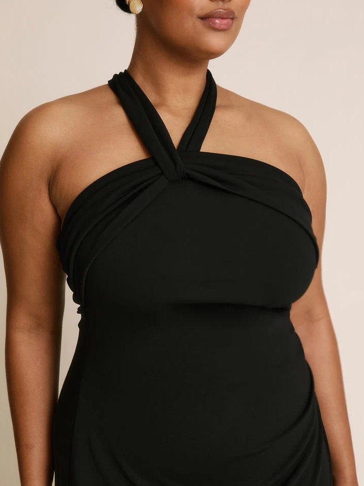 Black floor-length bridesmaid dress, alternate view showing the bodice and skirt