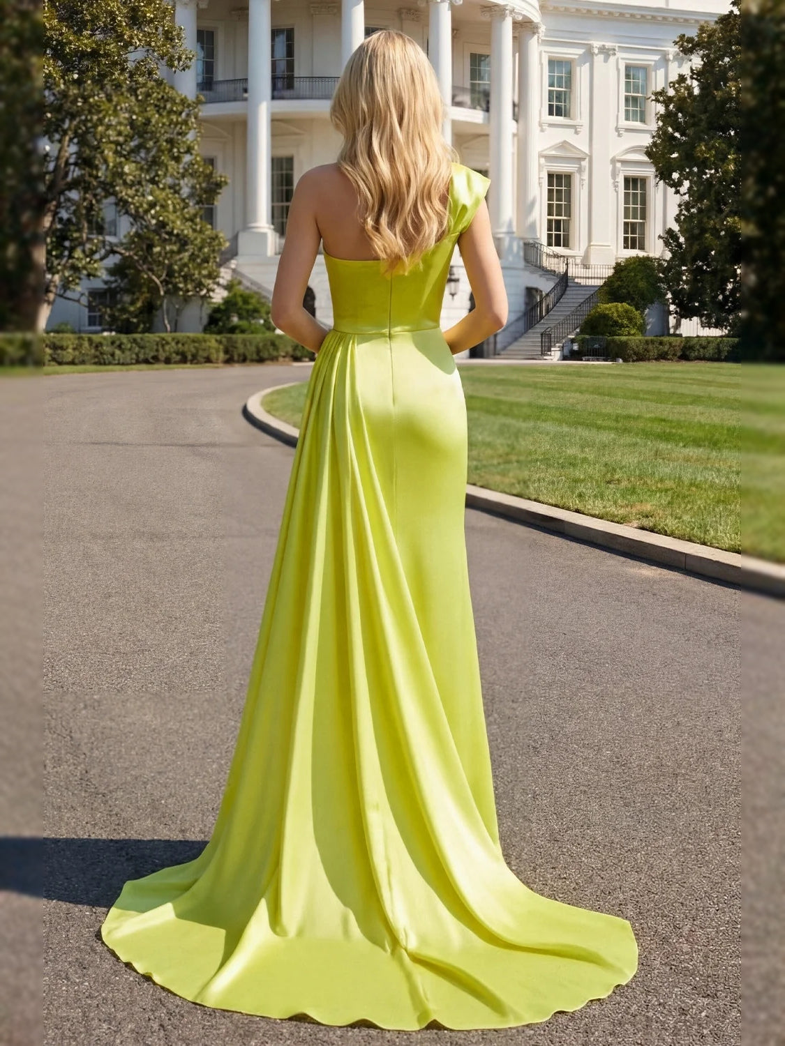 Lime Green floor-length prom dress, alternate view showing the bodice and skirt