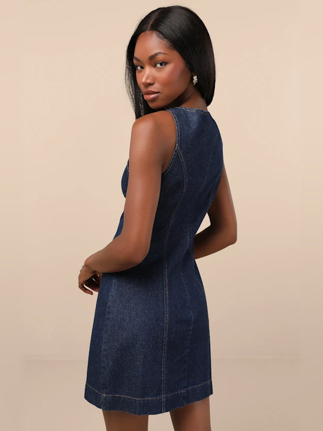 Blue mini homecoming dress, alternate view showing the bodice and skirt