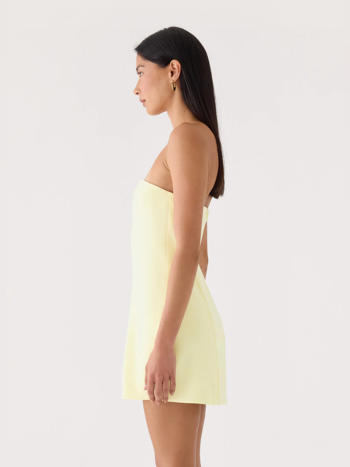 Yellow mini homecoming dress, alternate view showing the bodice and skirt