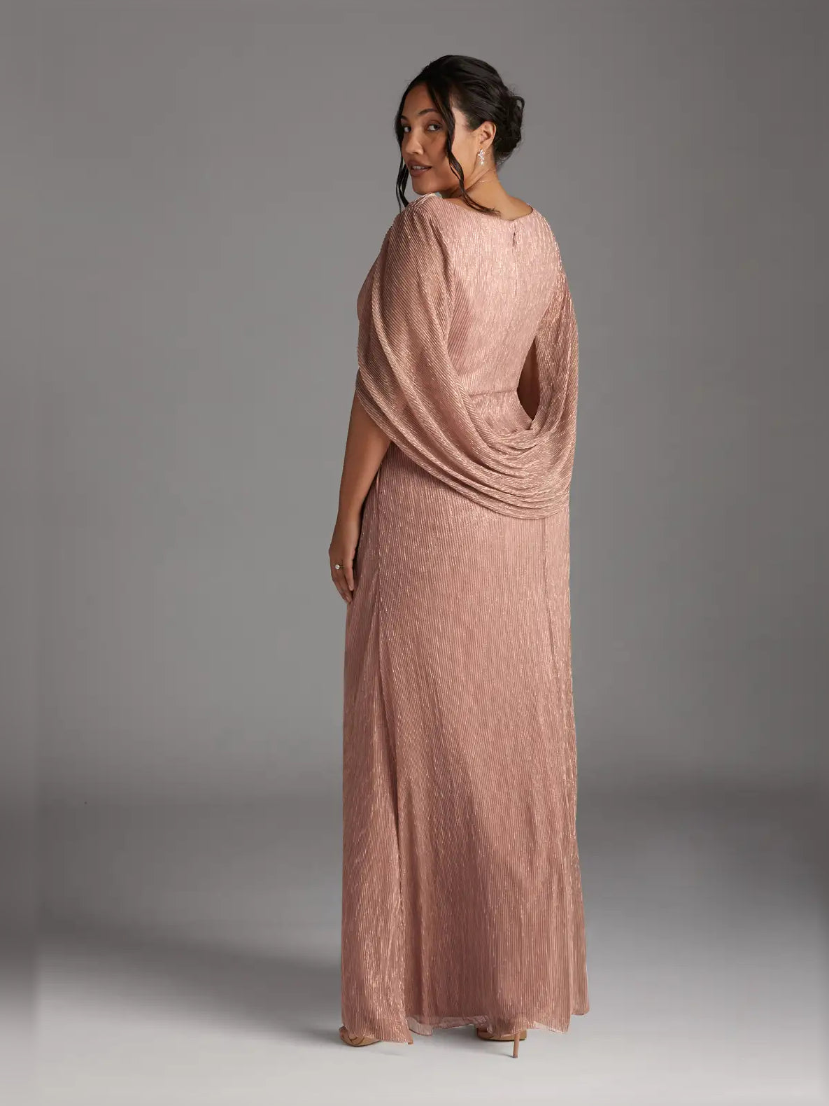 Rose Gold maxi mother of the bride dress, alternate view showing the bodice and skirt