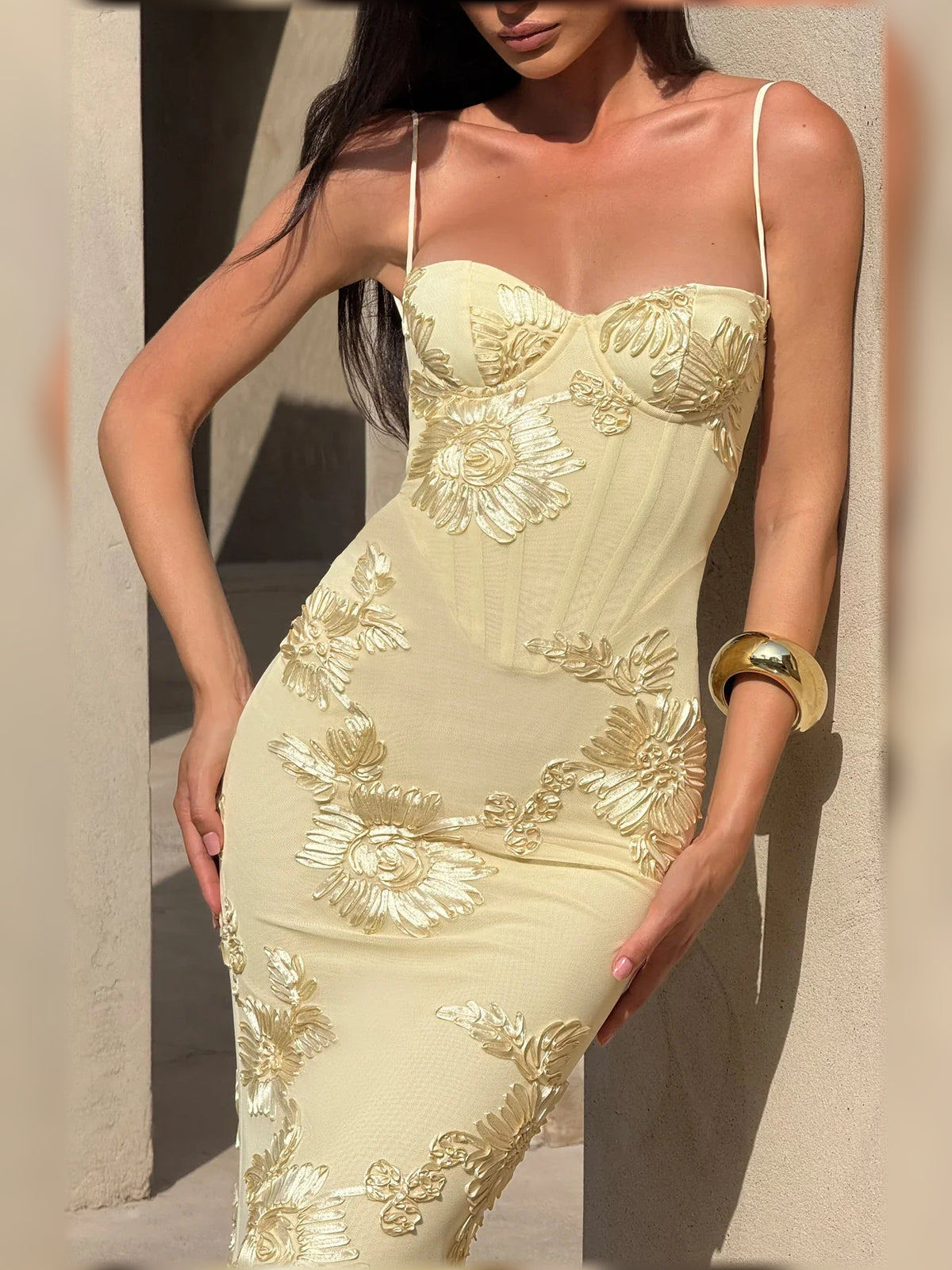 Pale Lemon mermaid floor-length formal dress with skirt slit, alternate view
