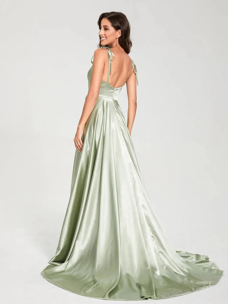 Sage Green a-line floor-length formal dress with halter neckline, alternate view