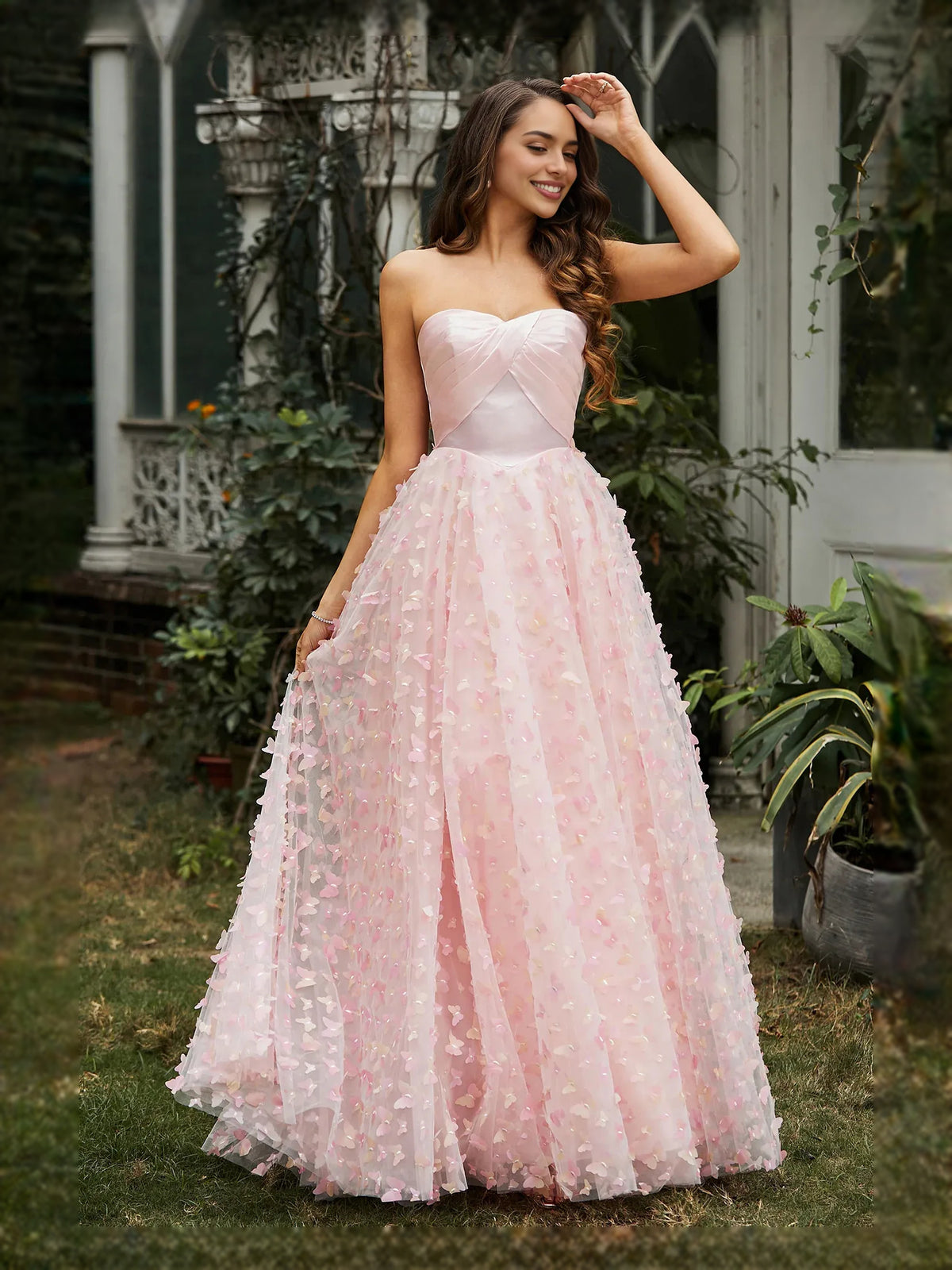 Blush Pink floor-length prom dress, alternate view showing the bodice and skirt