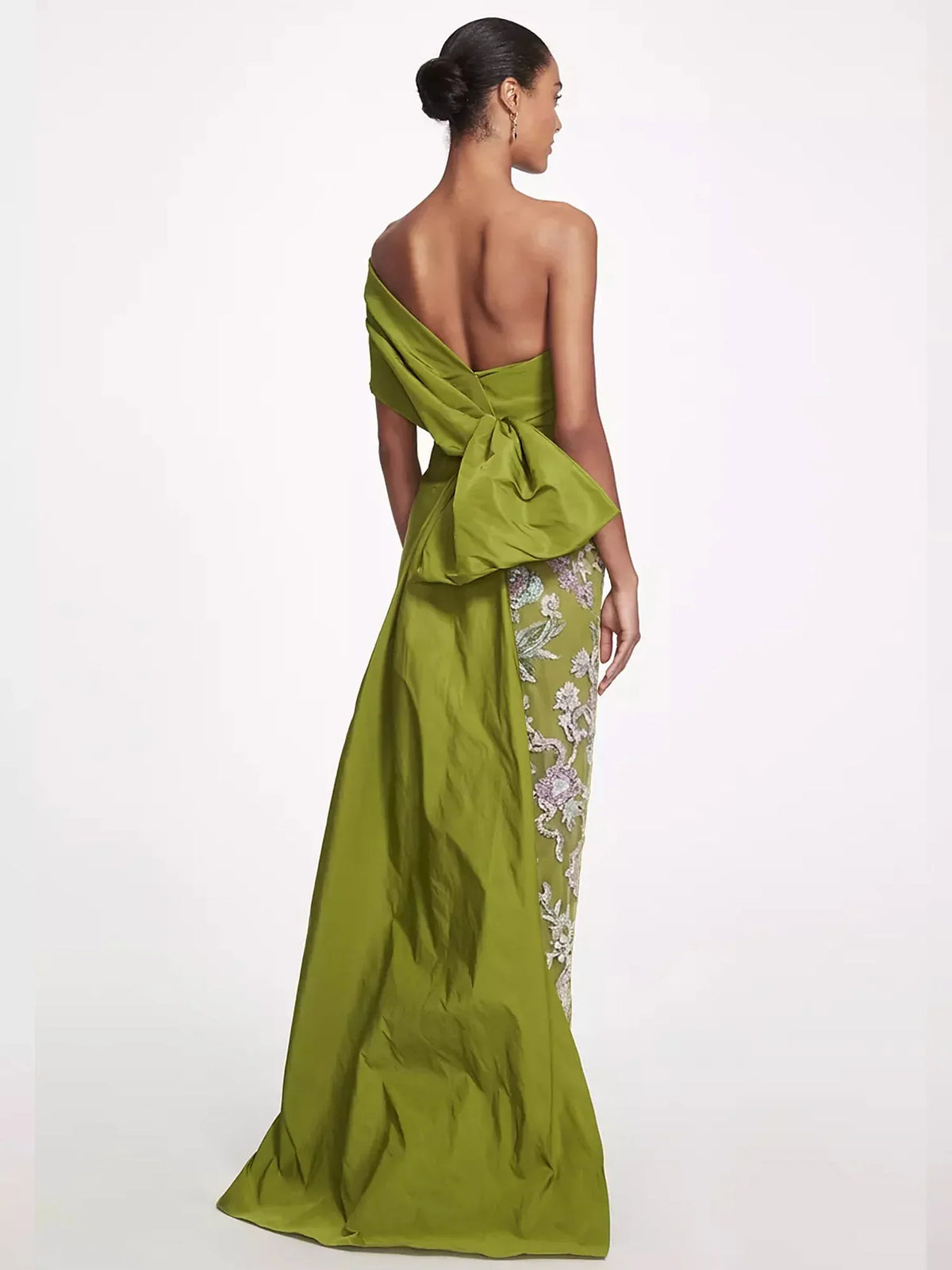 Olive Green column floor-length formal dress with embroidery, alternate view