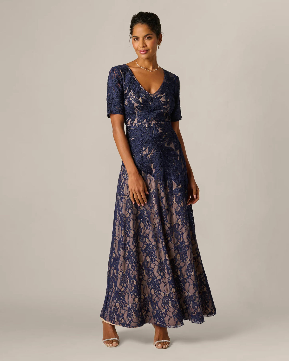 short-sleeve a-line maxi mother of the bride dress - image 2