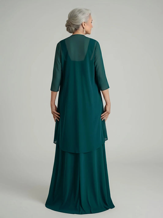 Peacock floor-length mother of the bride dress, alternate view showing the bodice and skirt