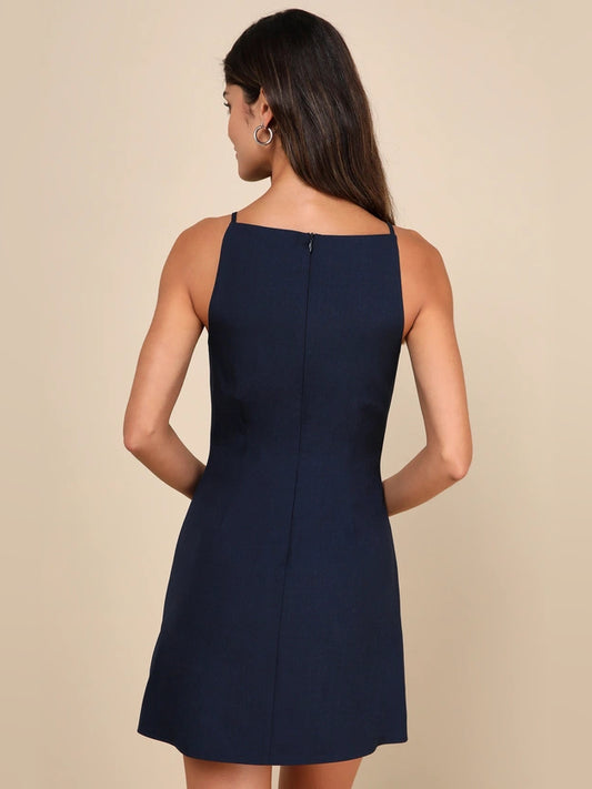 Navy Blue mini homecoming dress, alternate view showing the bodice and skirt