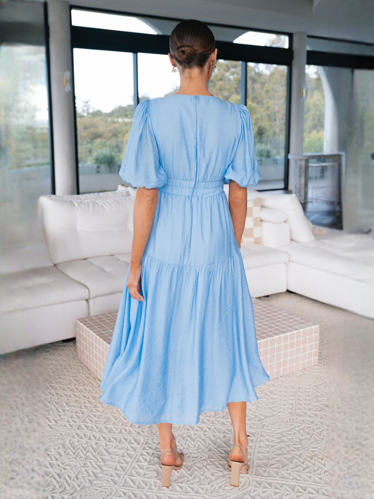 Blue midi formal dress, alternate view