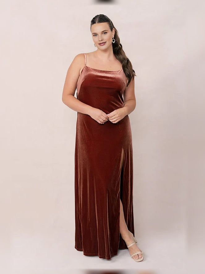 Brown floor-length bridesmaid dress, alternate view showing the bodice and skirt