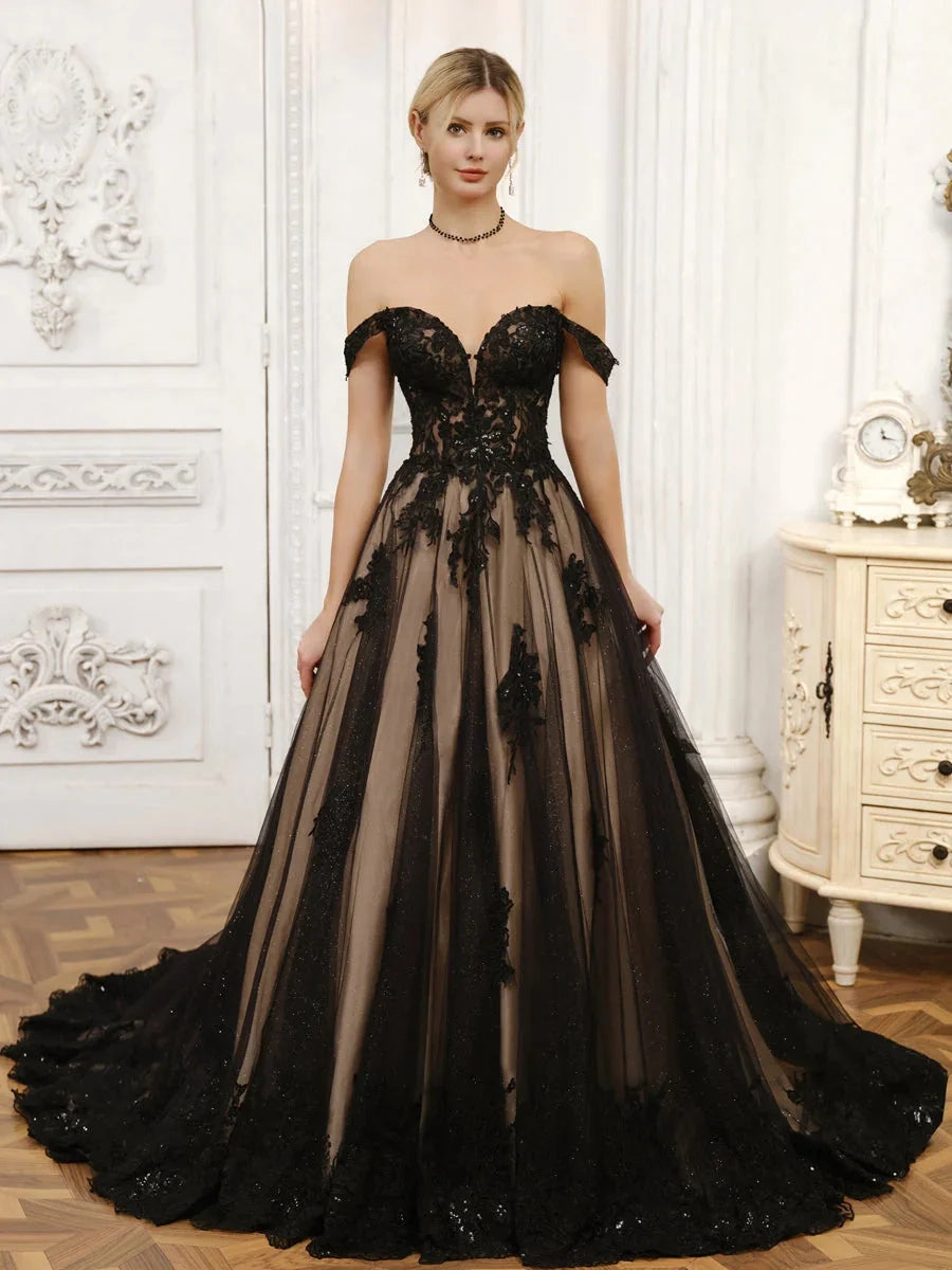 Black floor-length prom dress, alternate view showing the bodice and skirt