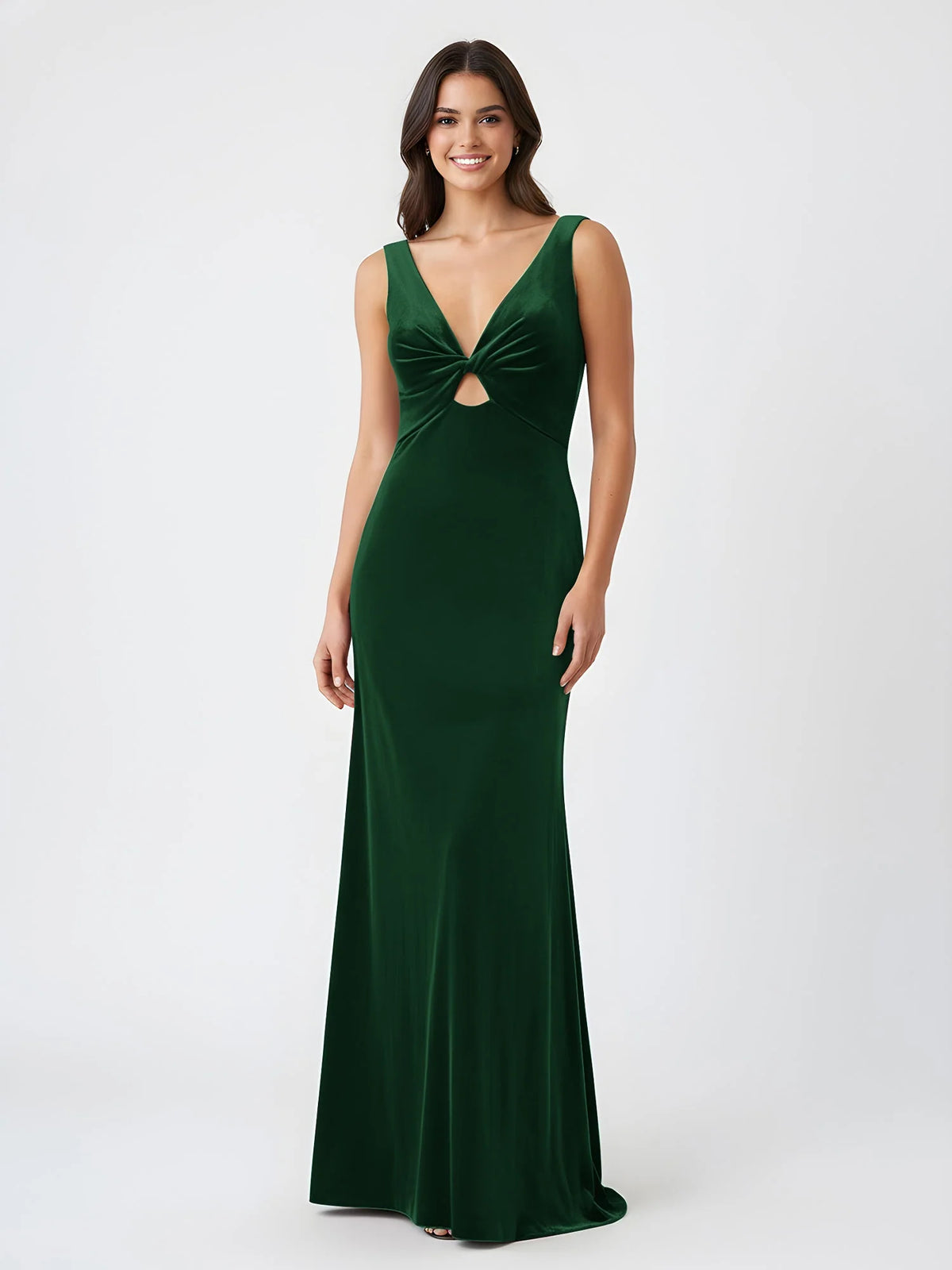 Dark Green mermaid floor-length formal dress with draping, alternate view