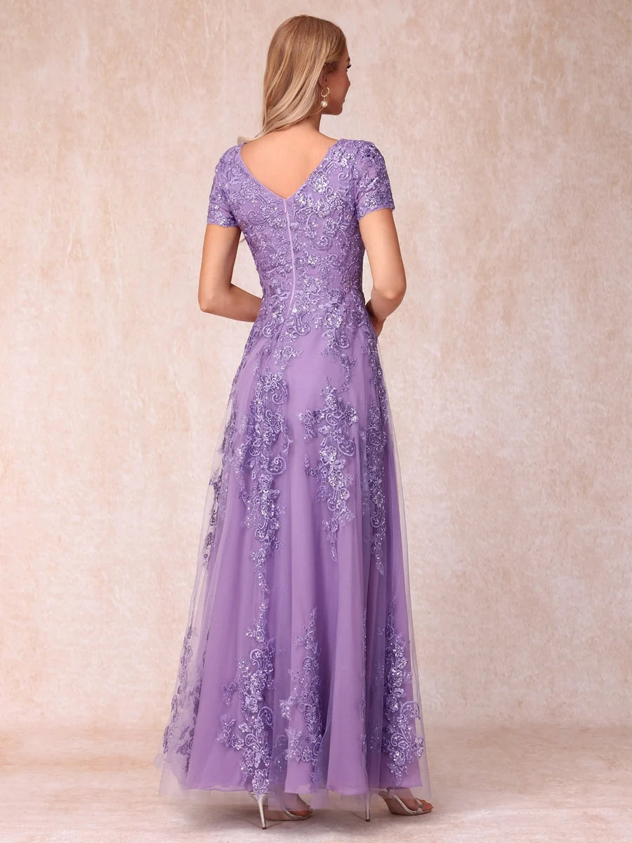 Light Purple floor-length mother of the bride dress, alternate view showing the bodice and skirt