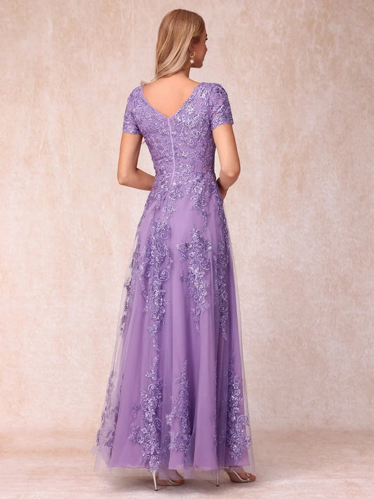 Light Purple floor-length mother of the bride dress, alternate view showing the bodice and skirt