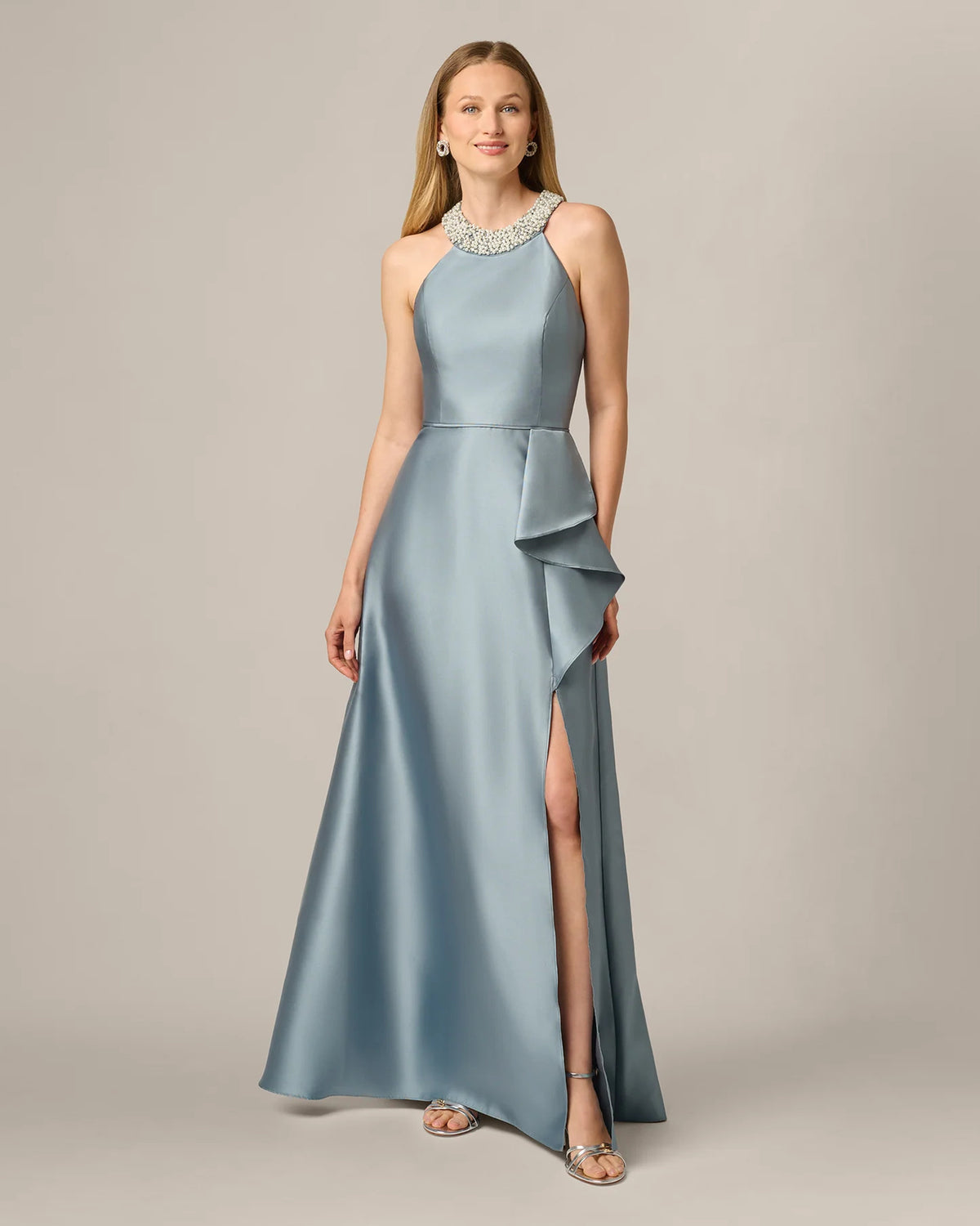 halter neck a-line maxi mother of the bride dress - image 2