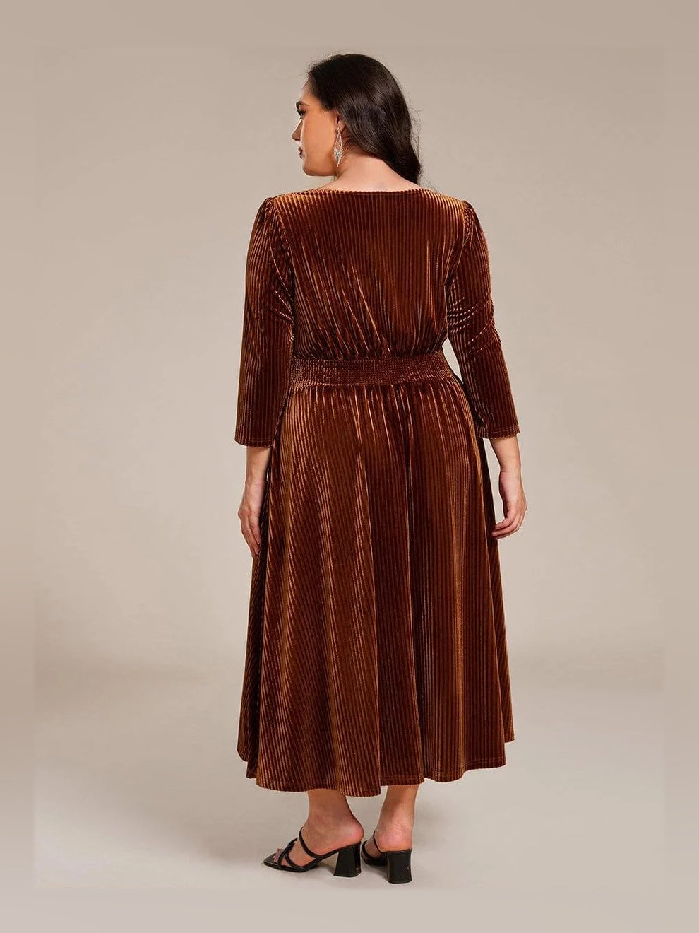 Burgundy midi mother of the bride dress, alternate view showing the bodice and skirt