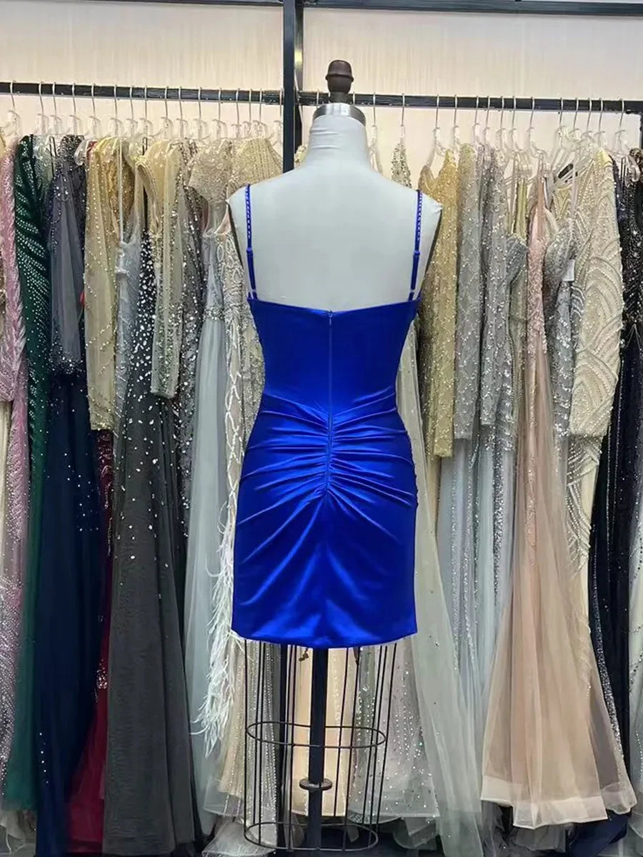 Blue Velvet mini homecoming dress, back view showing the rear of the dress