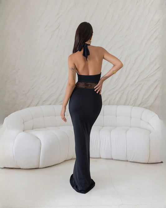 halter neck satin a-line maxi bridesmaid dress - image 2