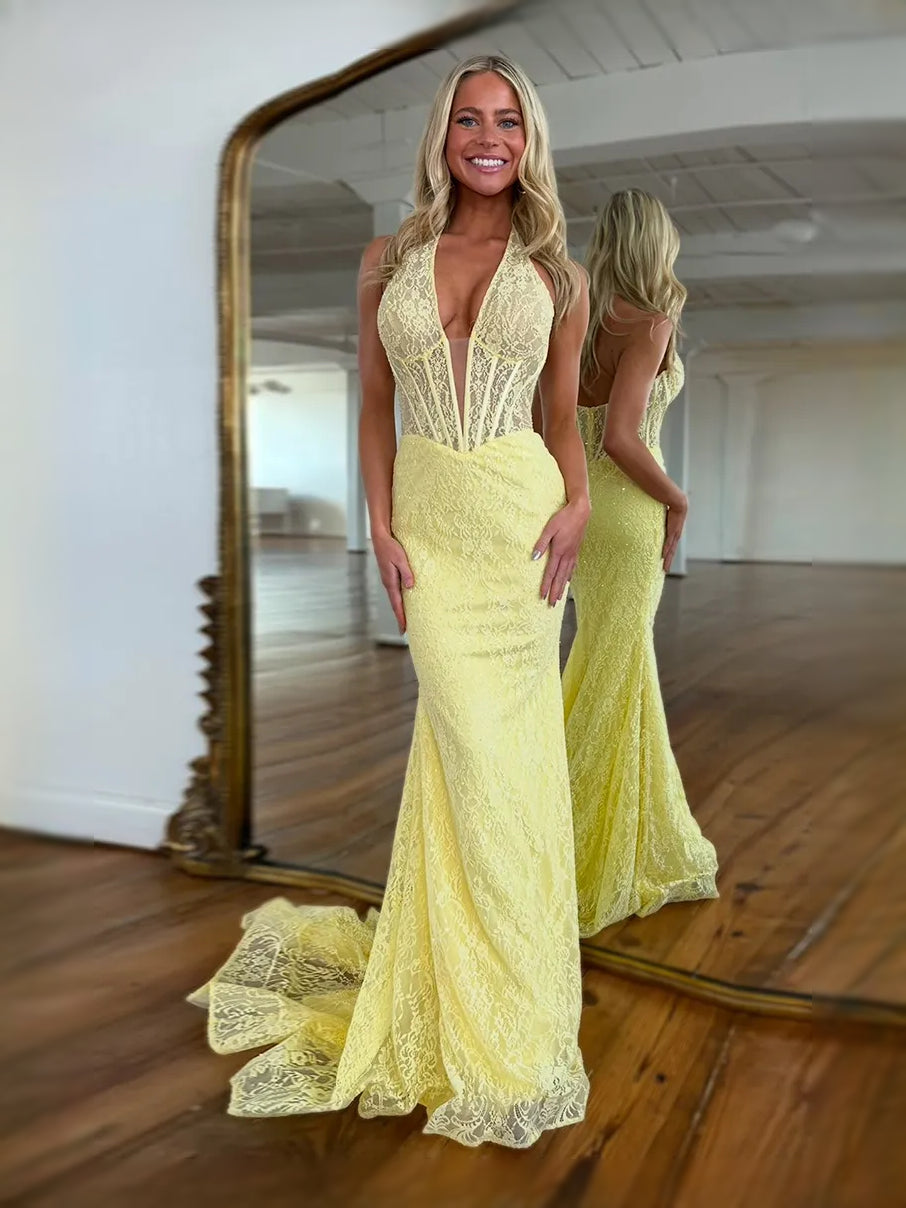 Daffodil maxi prom dress, back view showing the rear of the dress