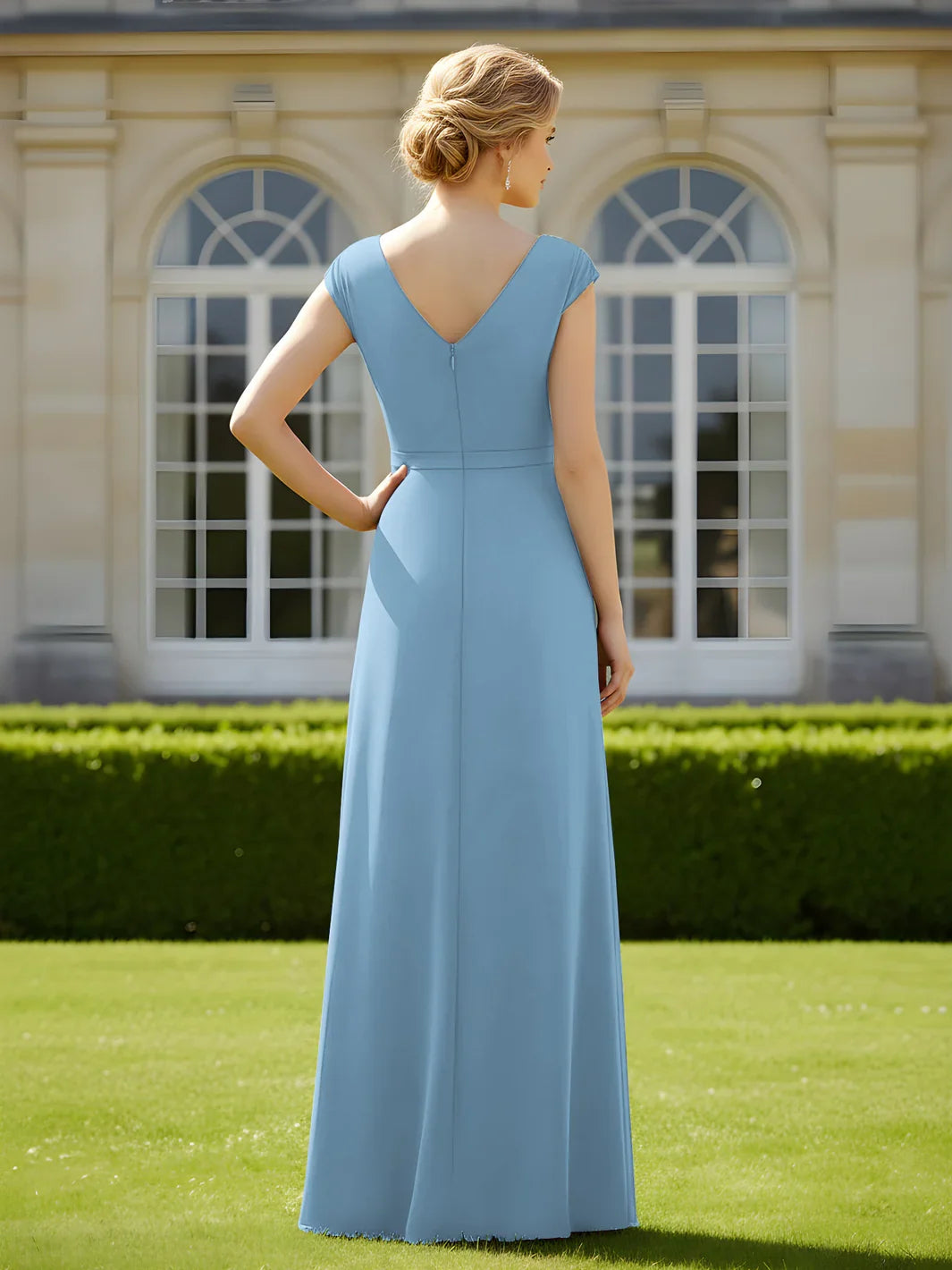 Steel Blue floor-length mother of the bride dress, alternate view showing the bodice and skirt