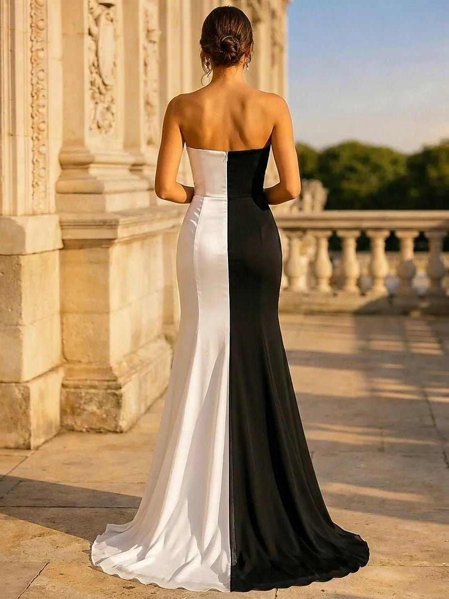 White maxi prom dress, alternate view showing the bodice and skirt