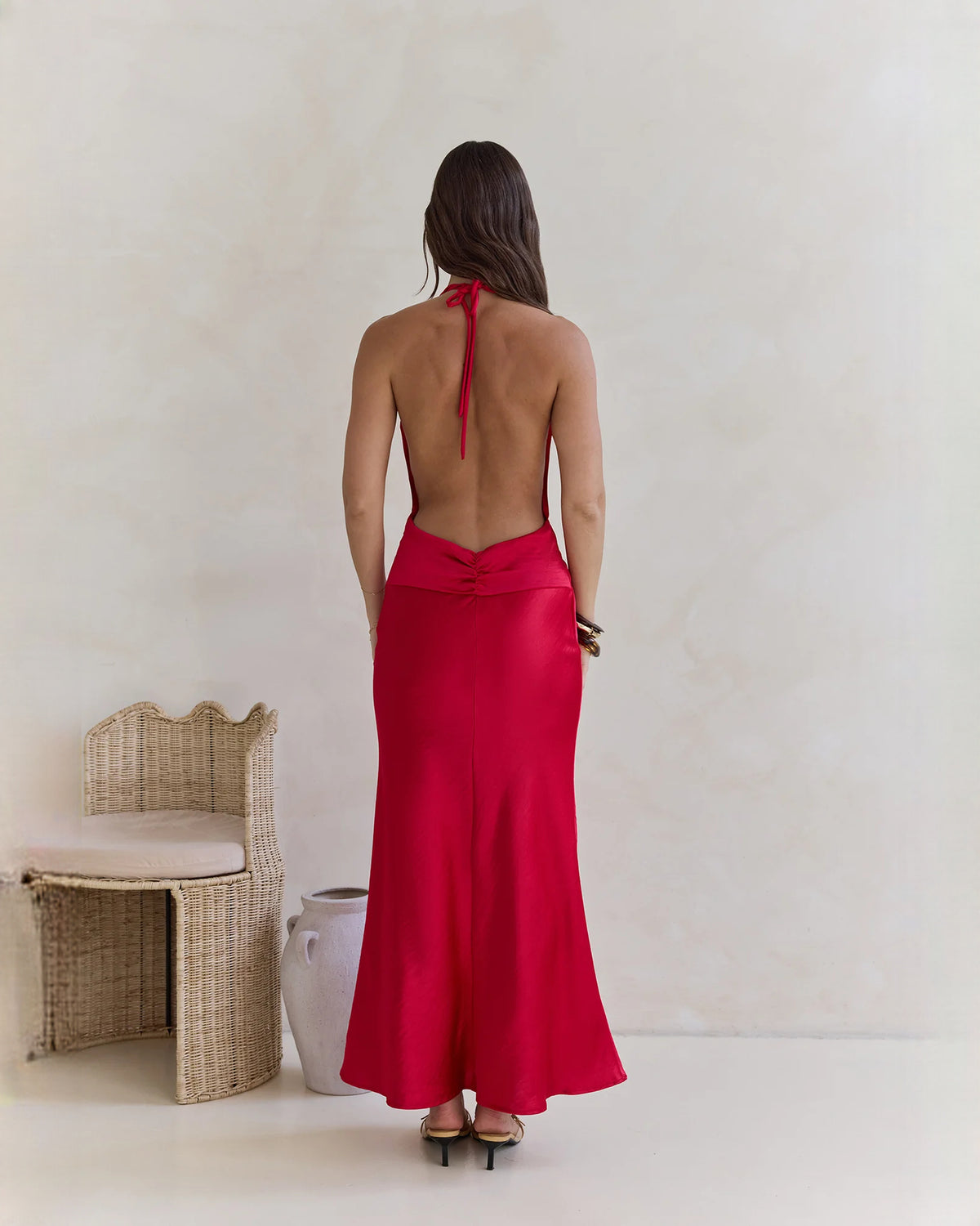 halter neck satin a-line maxi bridesmaid dress - image 2