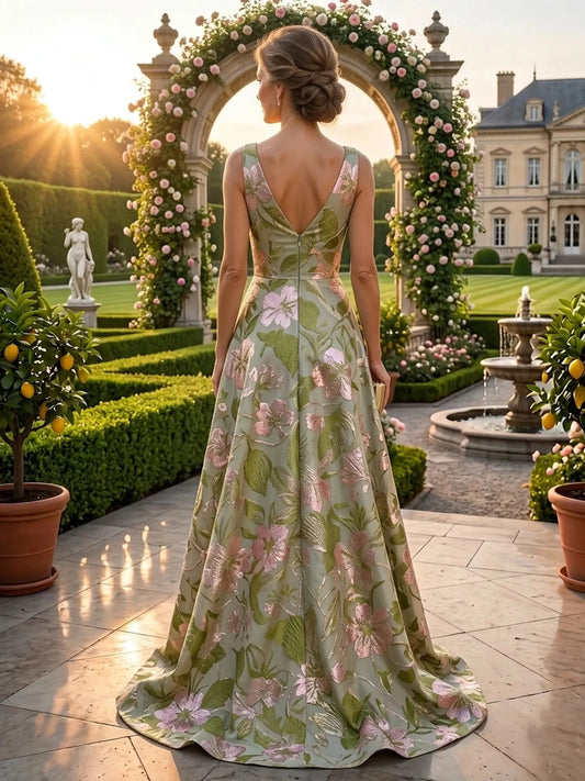 Clover floor-length mother of the bride dress, alternate view showing the bodice and skirt