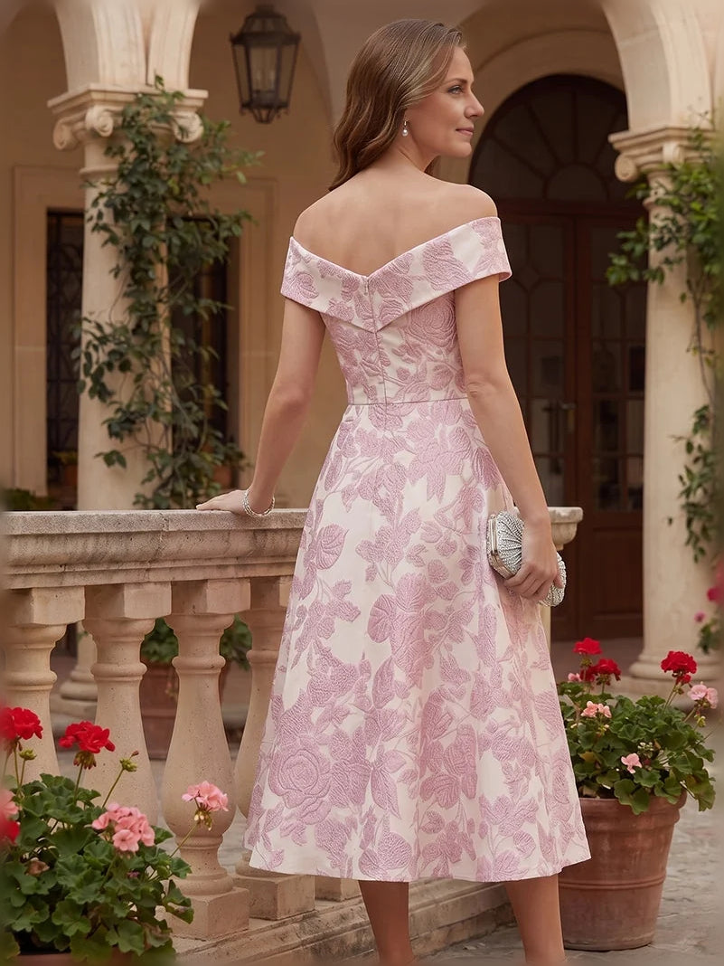 Ivory white tea-length mother of the bride dress, alternate view showing the bodice and skirt