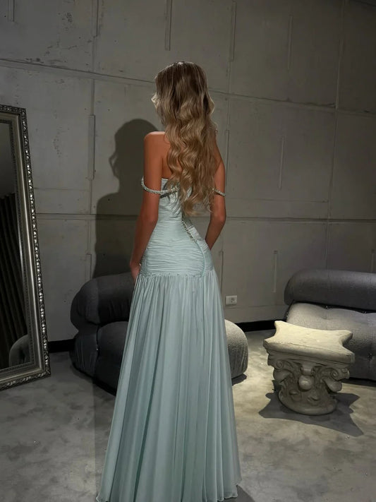 Baby Blue mermaid floor-length formal dress with beading, alternate view