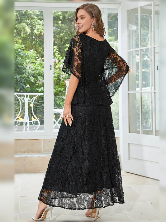 Black a-line floor-length formal dress, alternate view