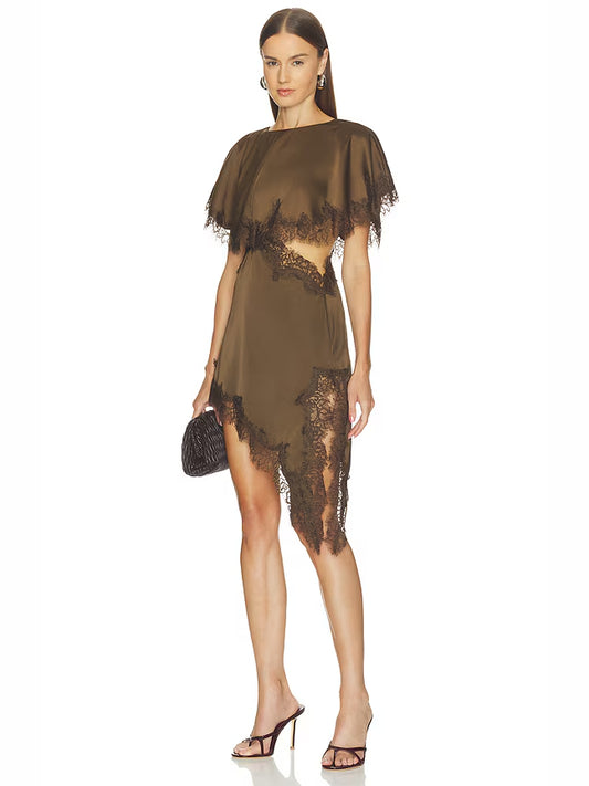 Brown mini homecoming dress, alternate view showing the bodice and skirt