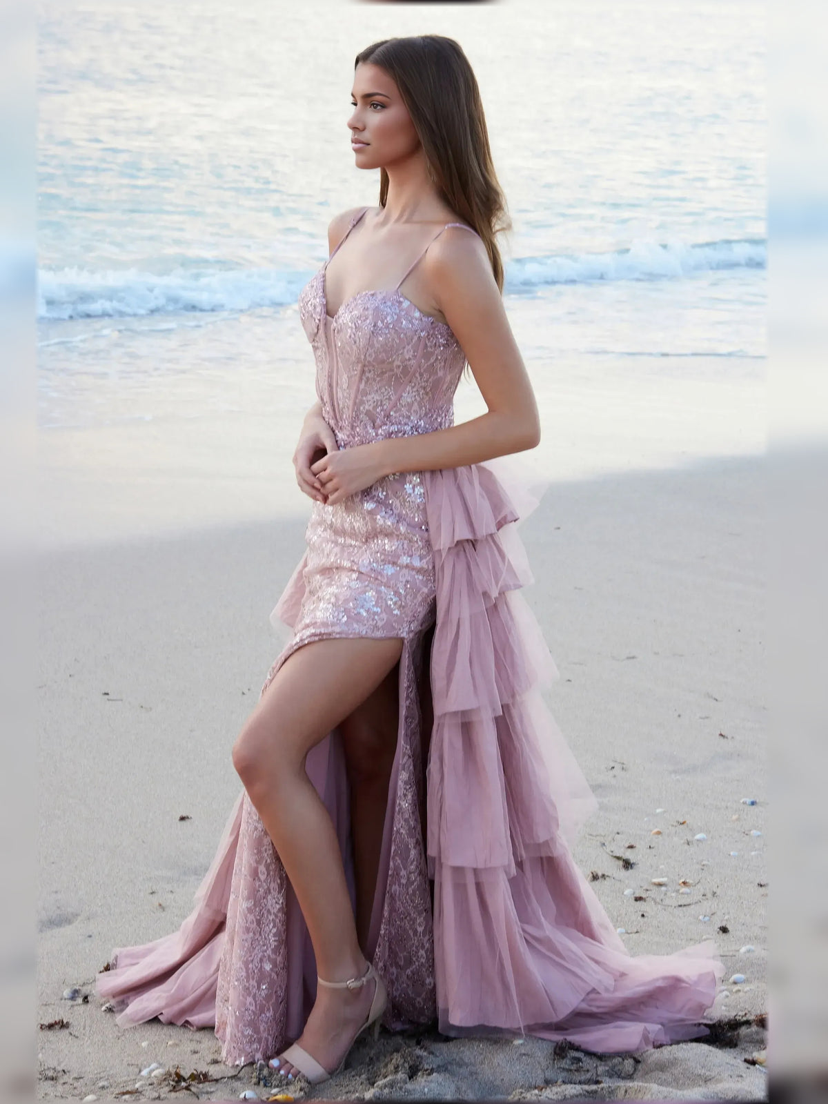 Wisteria mermaid floor-length formal dress with skirt slit, alternate view