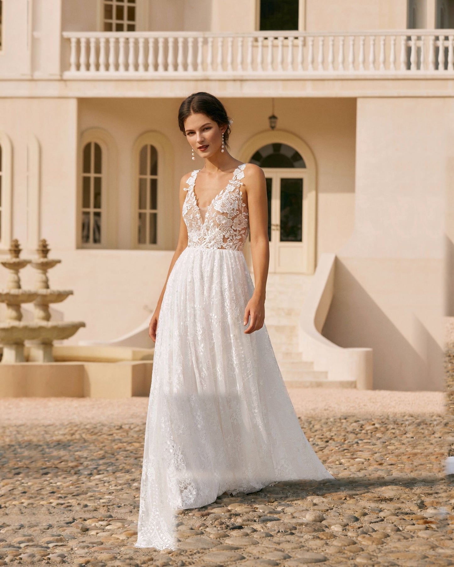 plunging v-neck lace embroidered a-line wedding dress - image 3