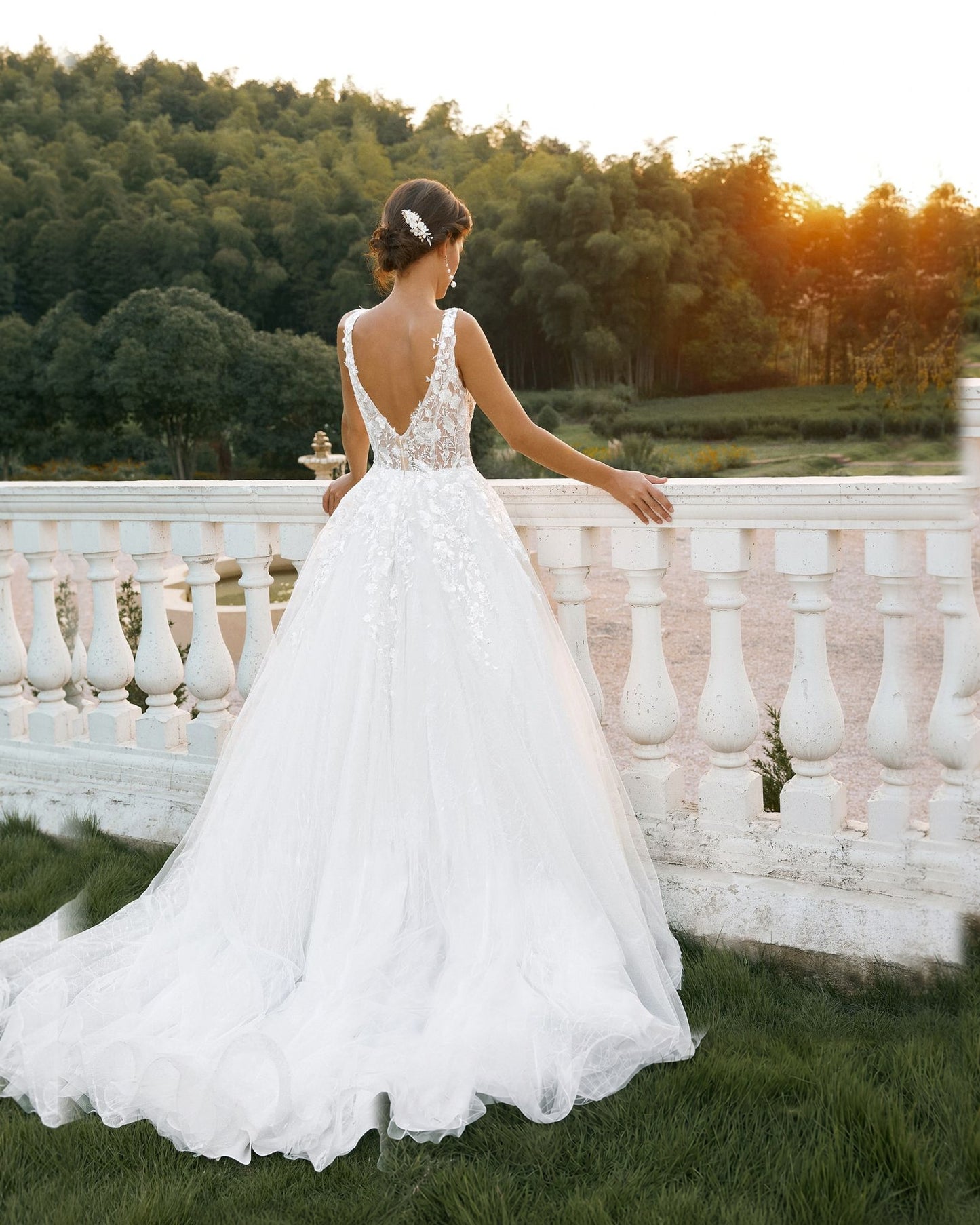 plunging v-neck lace tulle ball gown wedding dress - image 3