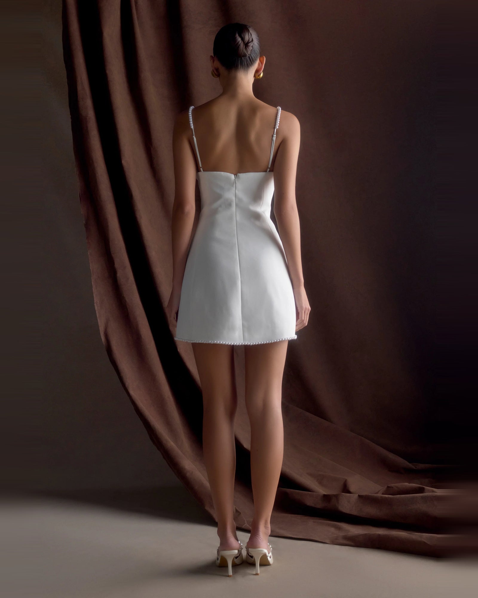 satin cowl neck pearl strap homecoming dress - image 3