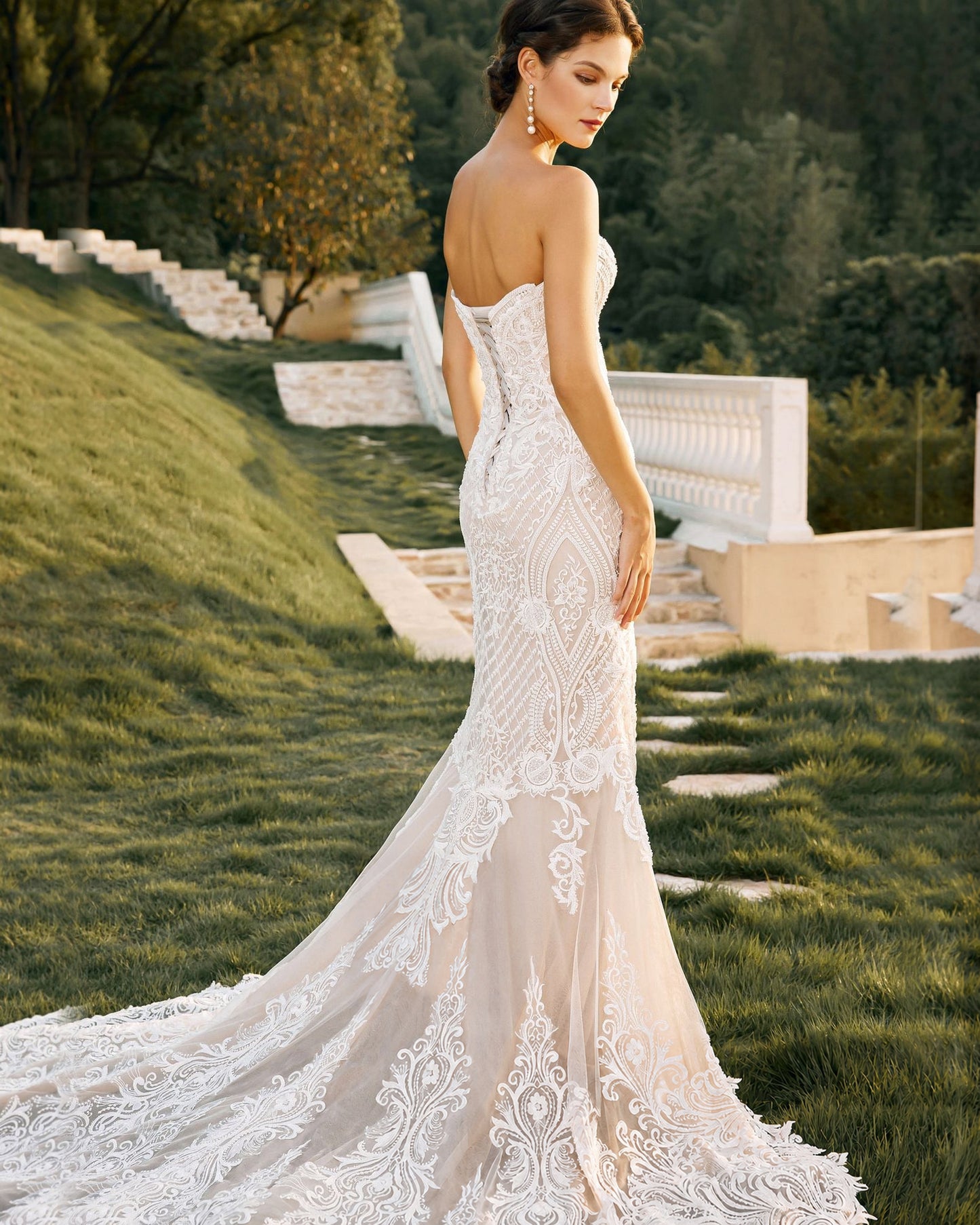 strapless sweetheart lace mermaid wedding dress - image 3