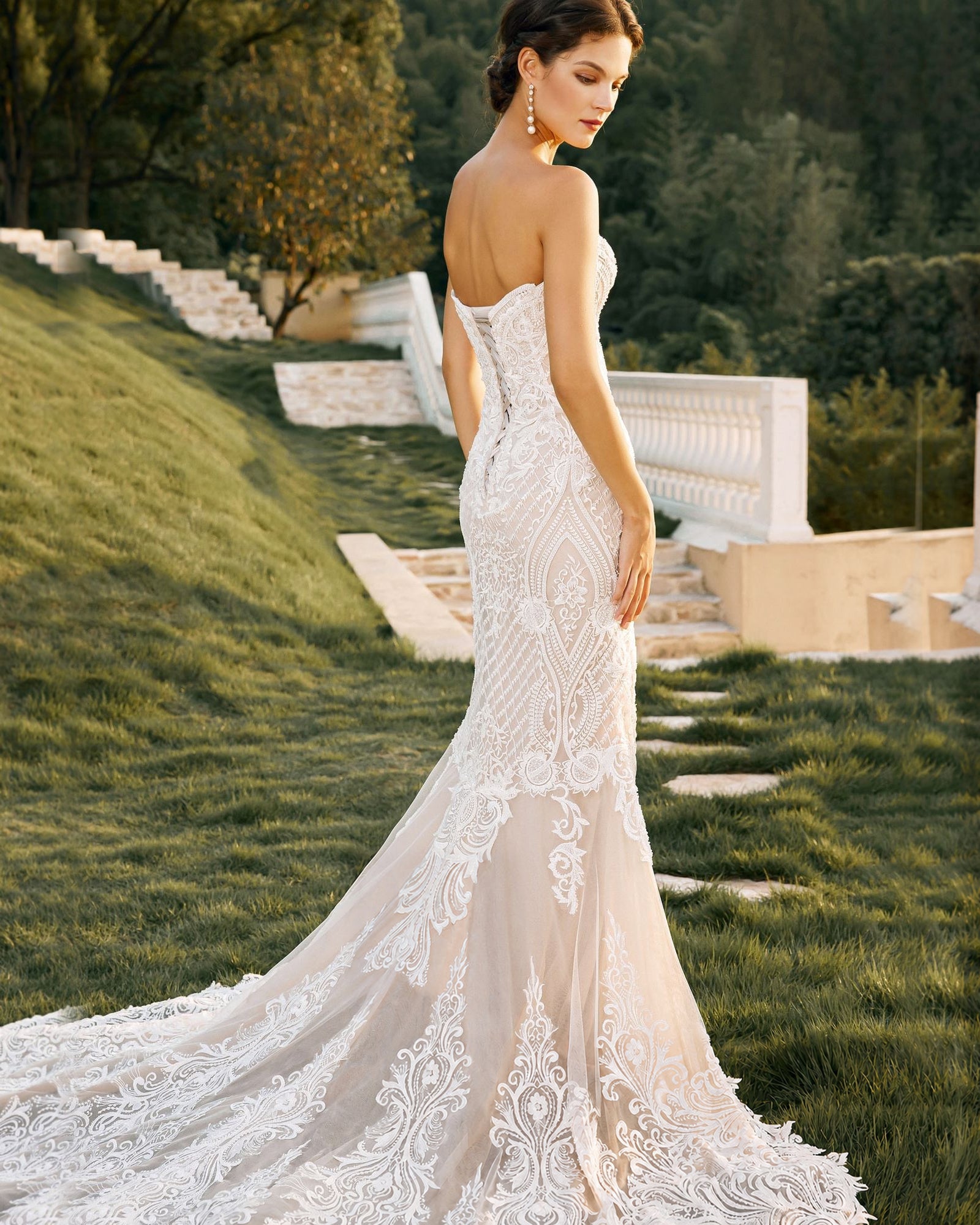 strapless sweetheart lace mermaid wedding dress - image 3
