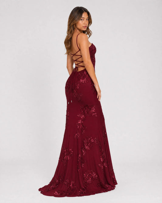 spaghetti strap floral lace mermaid formal dress - image 3