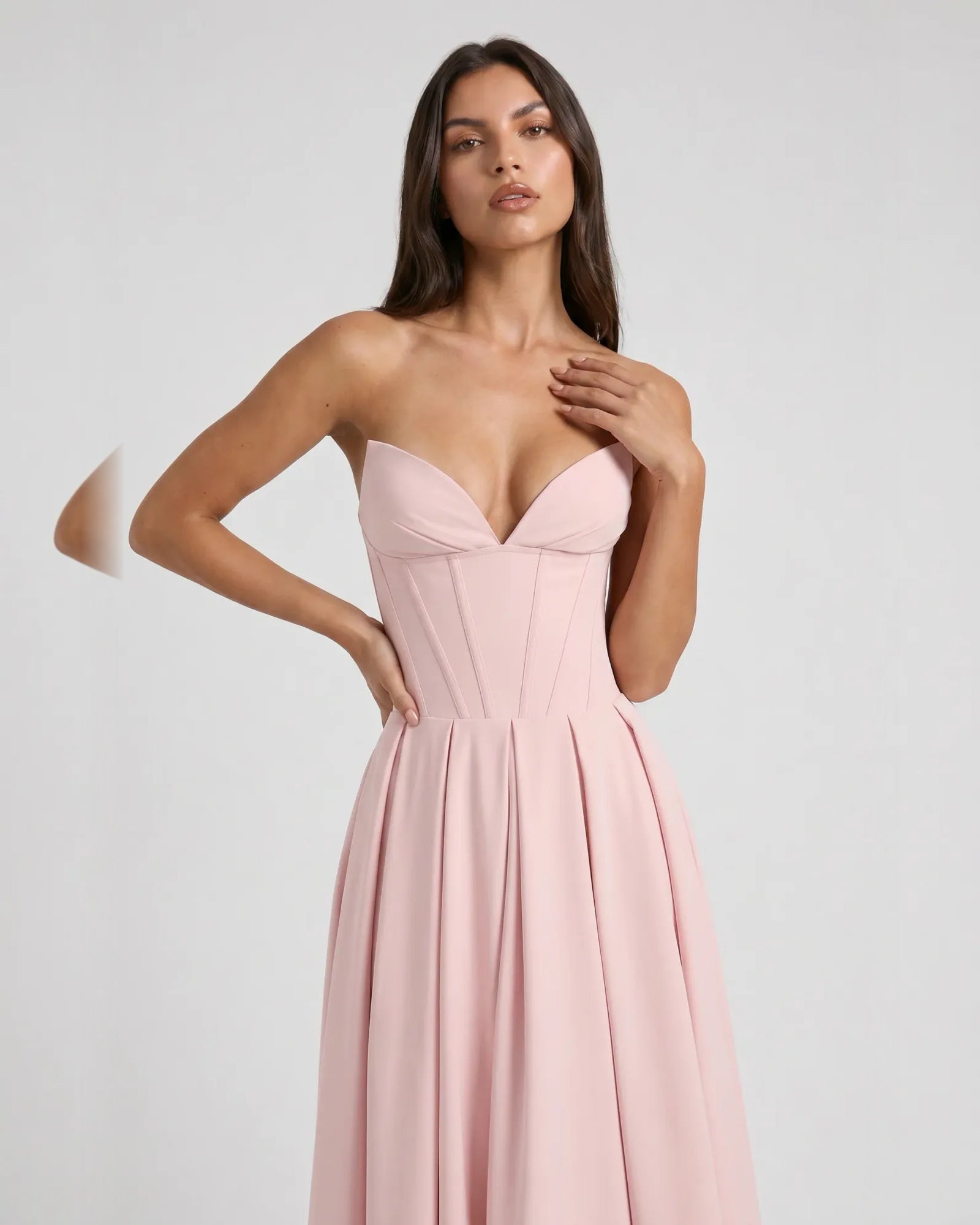 strapless sweetheart corset satin midi formal dress - image 3