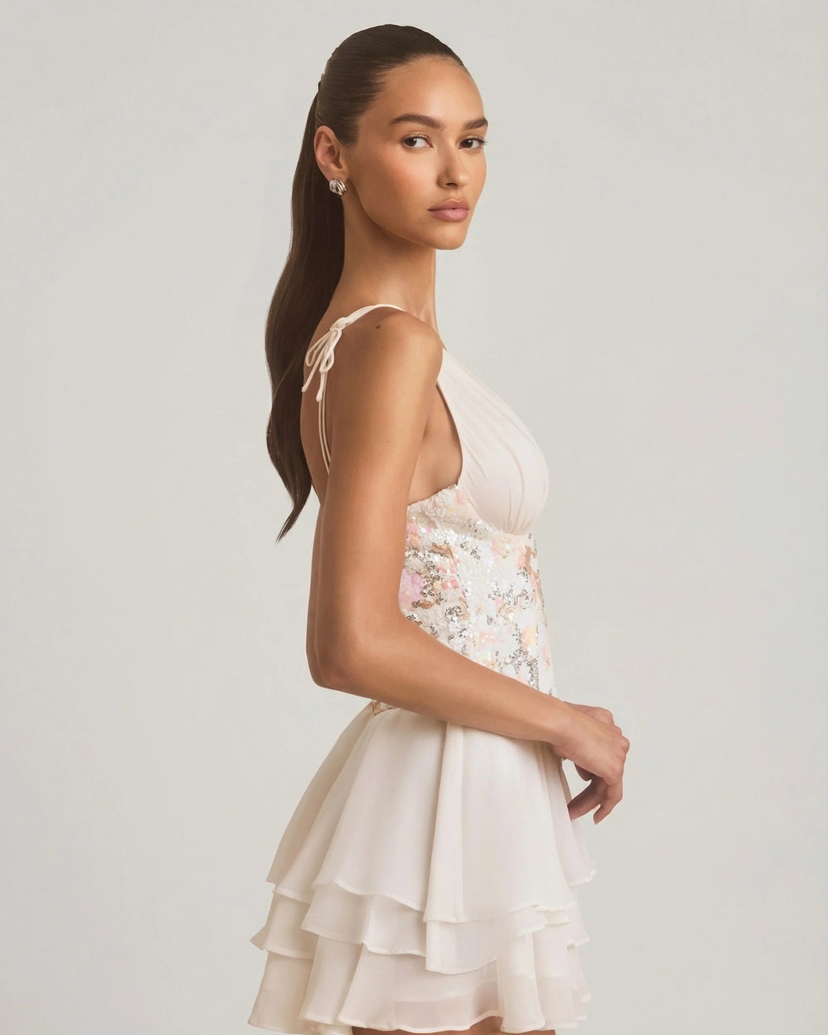 sakura embellished ruffled corset ivory mini homecoming dress - image 3