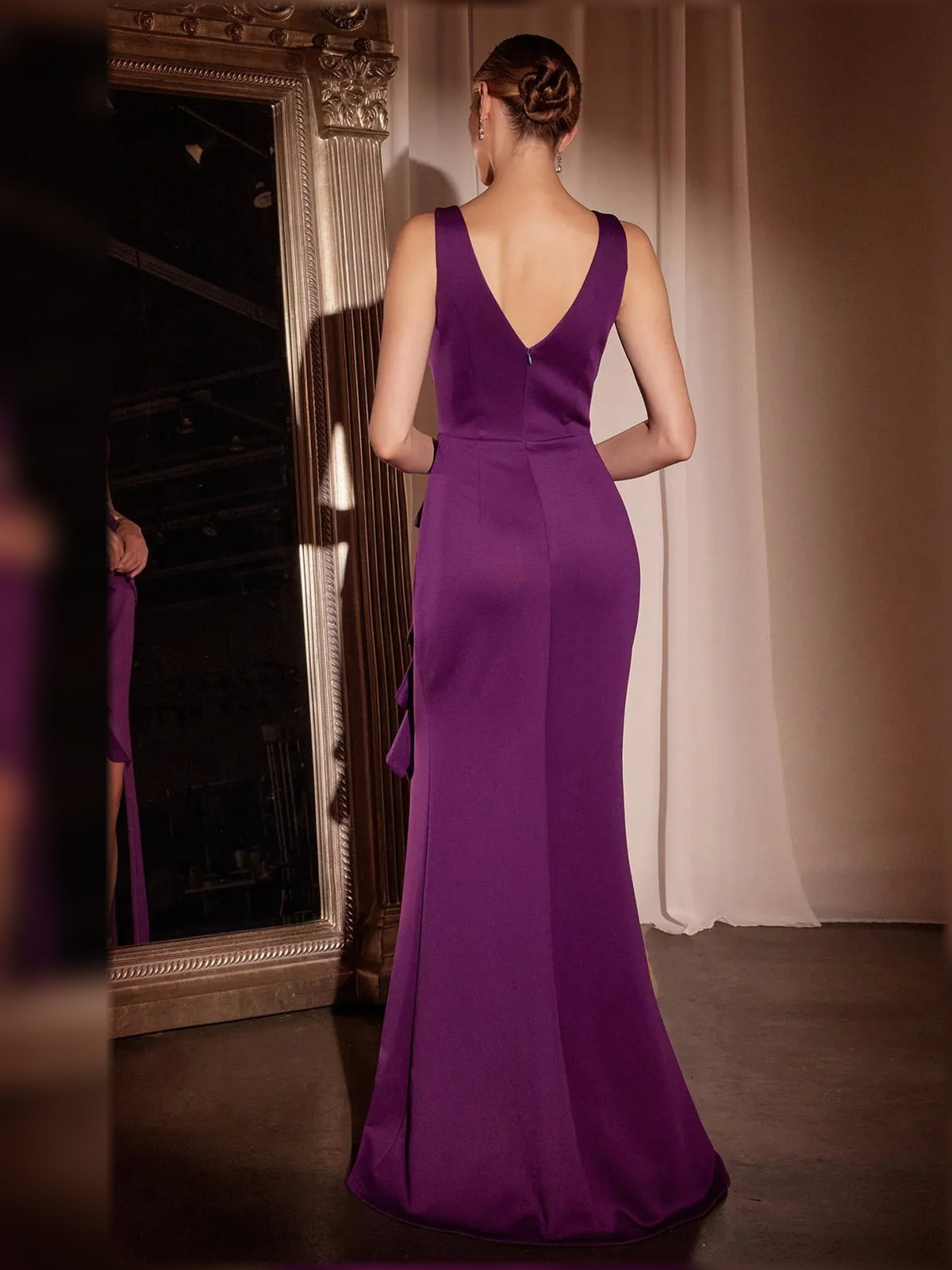Cabernet mermaid floor-length formal dress with draping, alternate view
