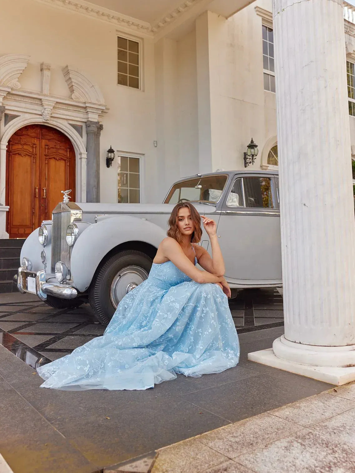 Sky Blue floor-length prom dress, alternate view showing the dress shape and hem