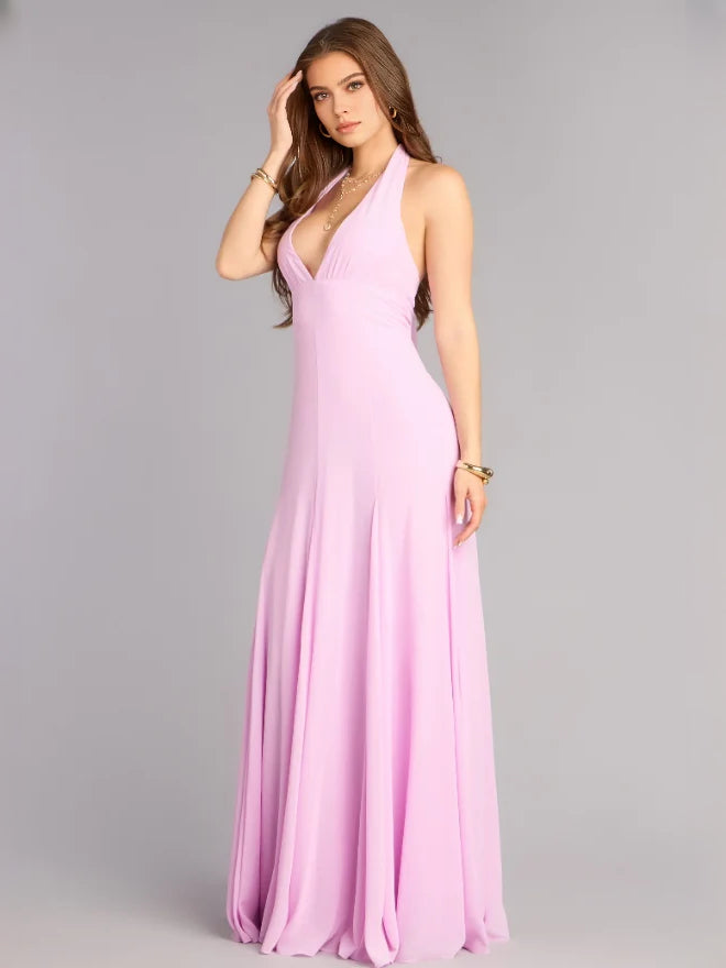 Lavender floor-length prom dress, alternate view showing the dress shape and hem
