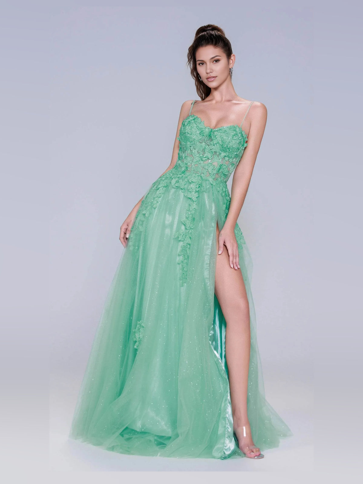 As Picture floor-length prom dress, alternate view showing the dress shape and hem