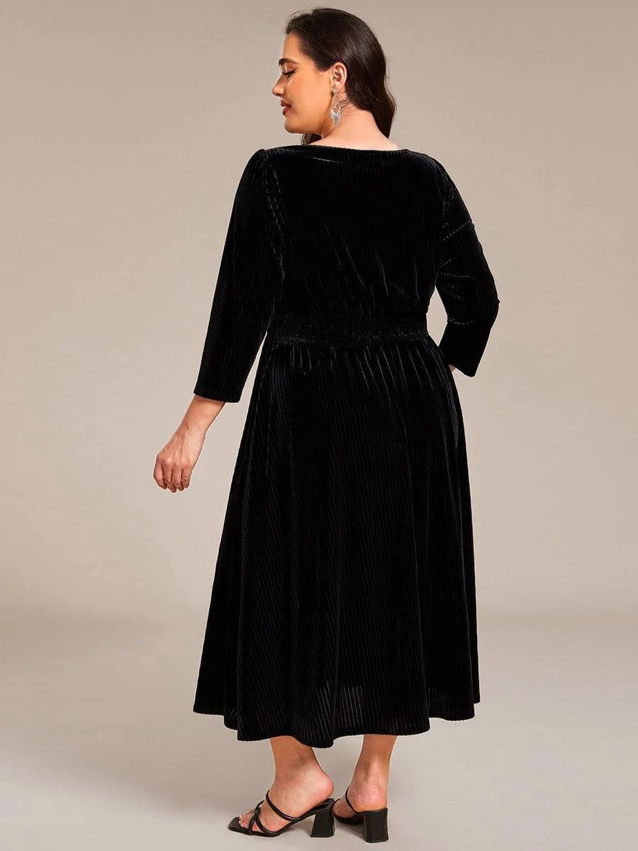 Burgundy midi mother of the bride dress, alternate view showing the dress shape and hem