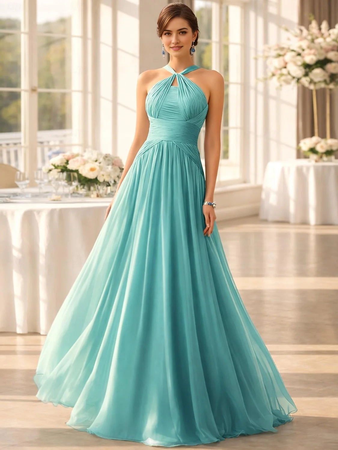 Jungle Green floor-length prom dress, alternate view showing the dress shape and hem
