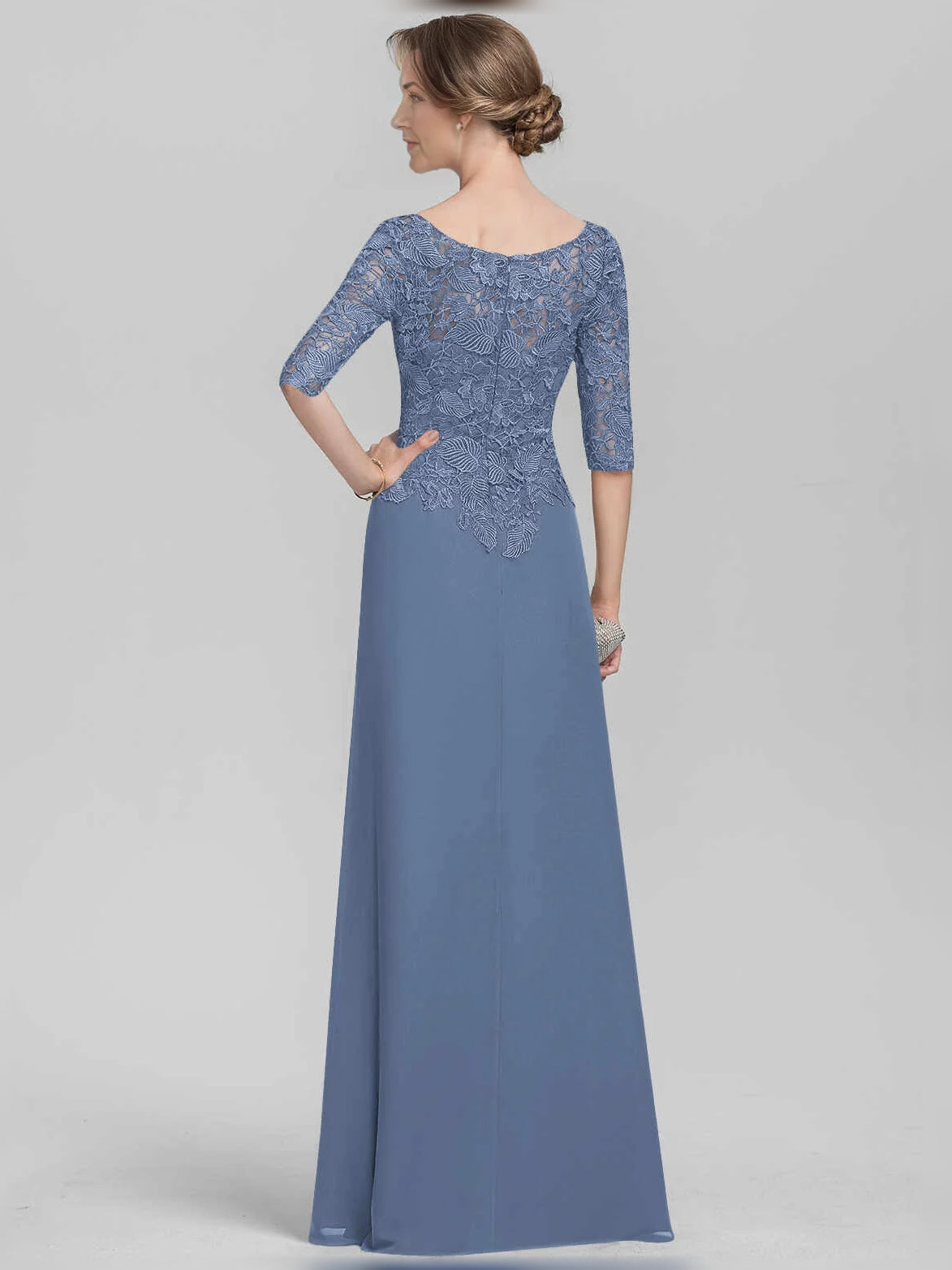 Dark Navy floor-length mother of the bride dress, alternate view showing the dress shape and hem